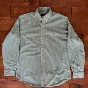 Ralph Lauren Mens M Green White Gingham Button Down Shirt Pony Logo Classic